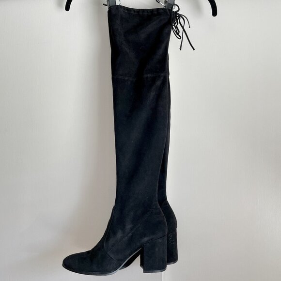 Slayer Over the Knee Chunky Block Heel Boots Size 8 Black Long Stretch Tall Fall - Picture 2 of 16
